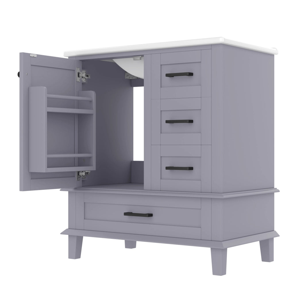 Mobile bagno freestanding ULEVR 76x46x83,5 cm con lavabo in ceramica, 3 ante e cassetto, grigio