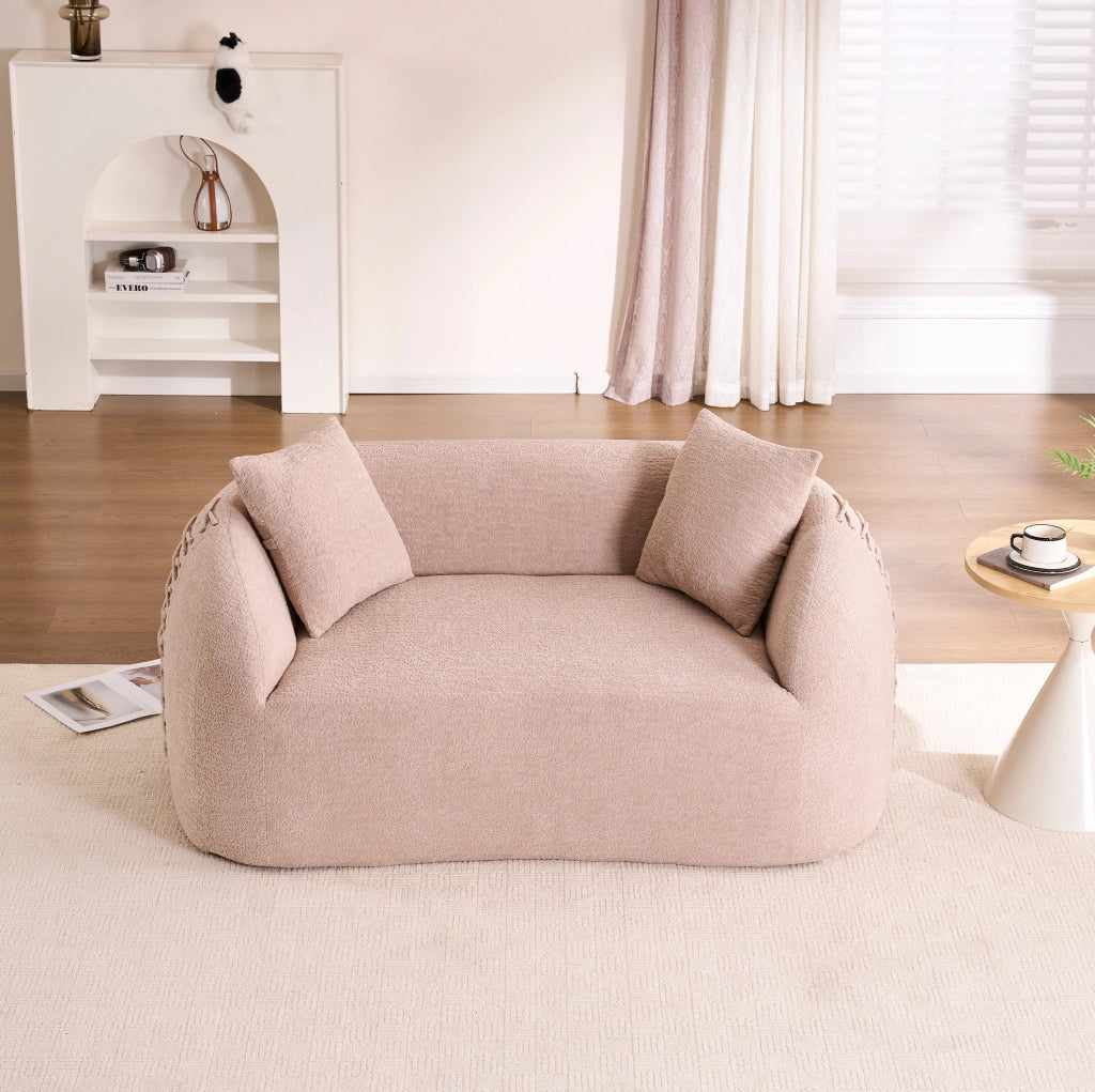 Divano modulare moderno 2 posti in tessuto Chenille beige Apricot, senza montaggio, ideale per piccoli spazi