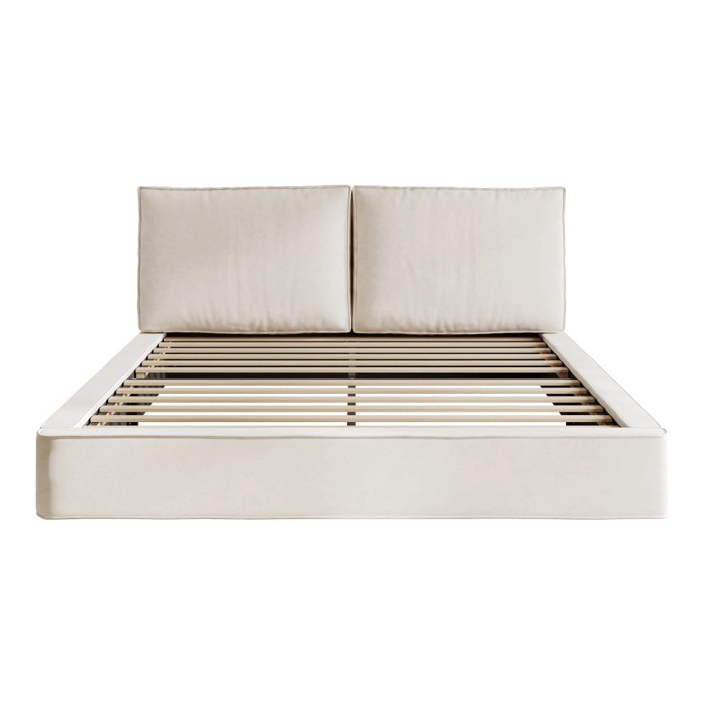 Letto matrimoniale 160x200 cm in chenille beige con testiera imbottita e rete a doghe