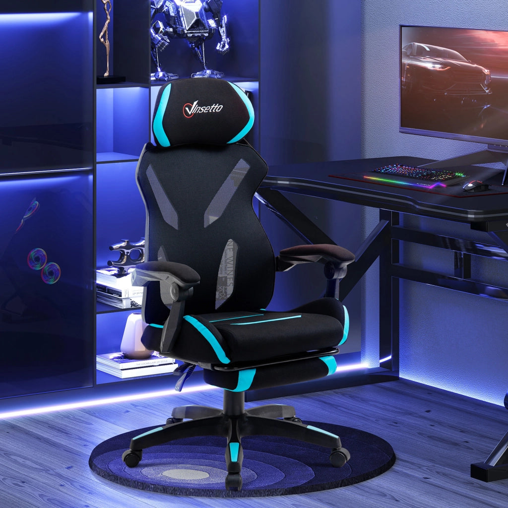 EasyComfort Sedia da Gaming con Supporto Lombare, Sedia Ufficio Ergonomica con Altezza Regolabile in Tessuto Nero e Blu, 65x65x119-129cm