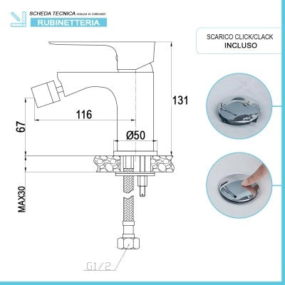 Set miscelatori lavabo e bidet Flat cromati con piletta click clack