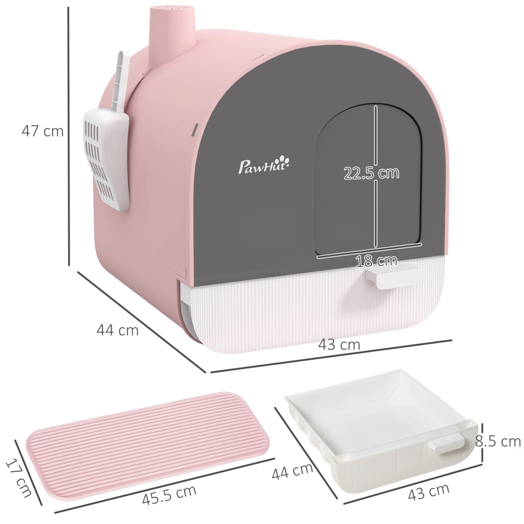 Lettiera per Gatti Chiusa con Filtri 43x44x47 cm Paletta e Vassoio in PP Rosa