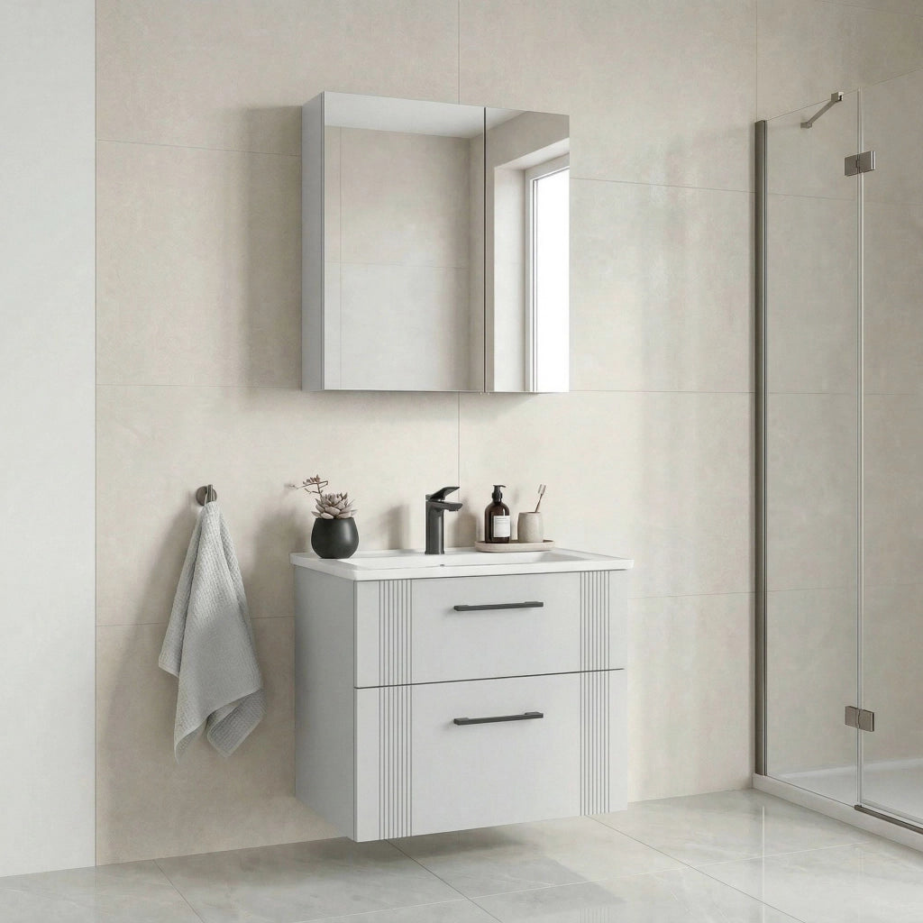 Set mobile lavabo con specchio (2 pezzi) "Bari 65 v2" - 65 x 45 x 55 cm - Bianco opaco