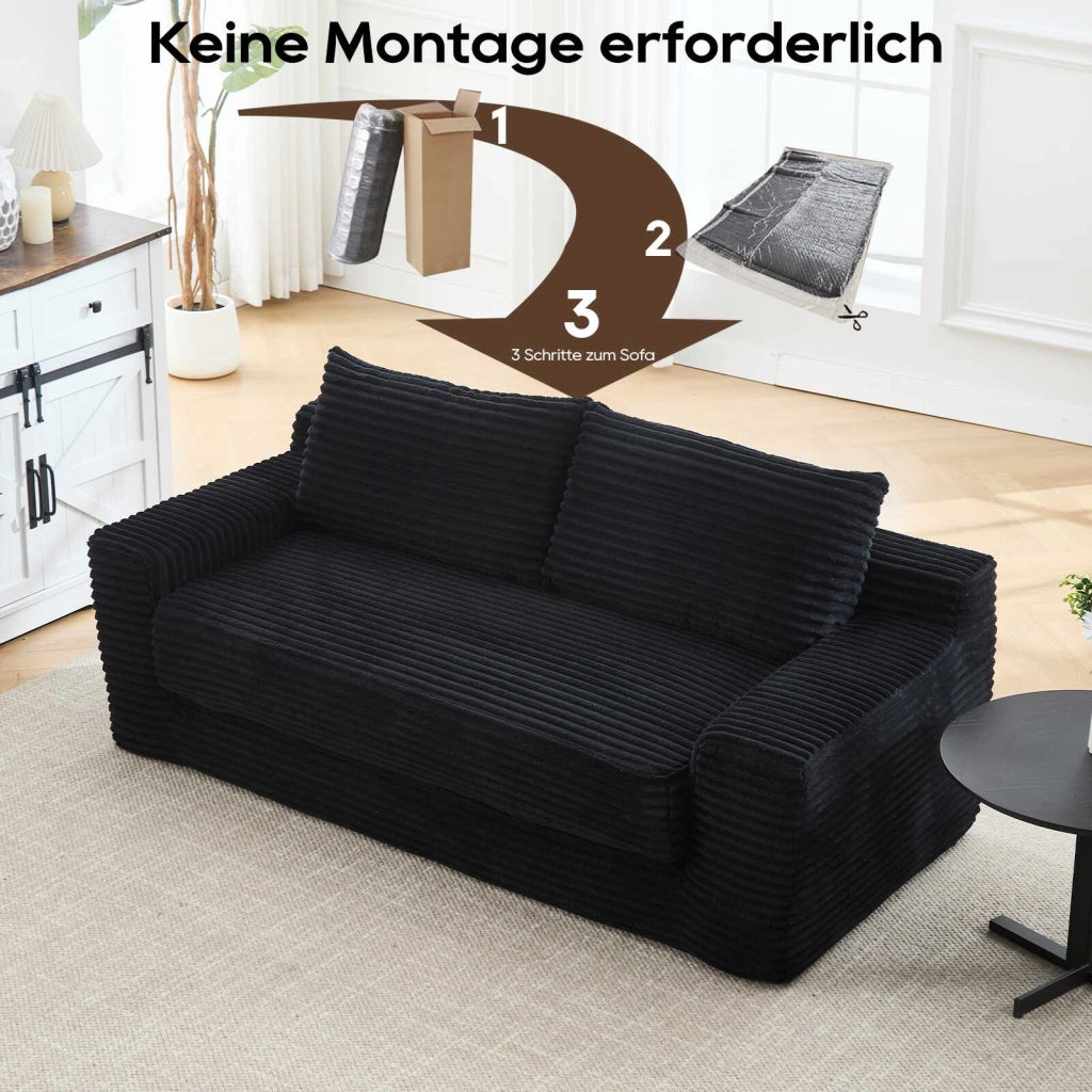 Divano Letto 2 Posti 2 in 1 in Velluto a Coste con Memory Foam; Senza Montaggio; Nero