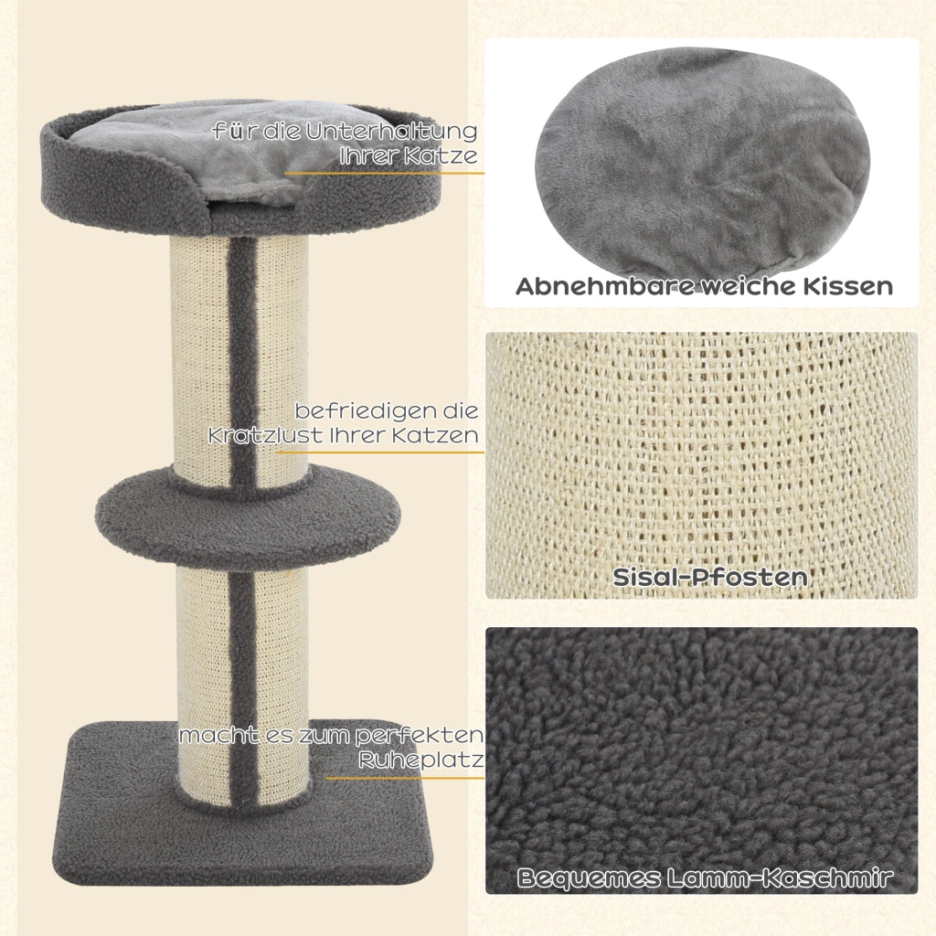 Tiragraffi per Gatti Torre 91 cm ¨C Xylo ¨C Grigio con Pali Sisal, Piattaforma, Cuscino