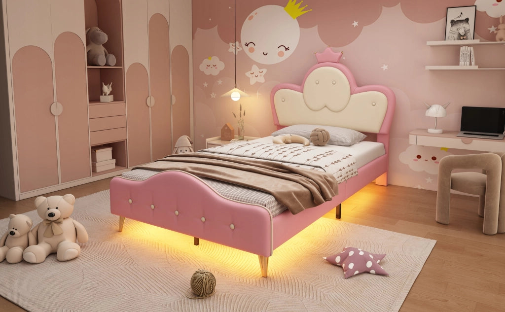 Letto imbottito 90x200 LED - Xylo - Rosa
