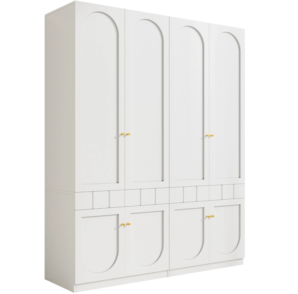Set di 2 Armadi Guardaroba in Legno 160 x 50 x 200 cm con Cassetti a Pressione Bianco