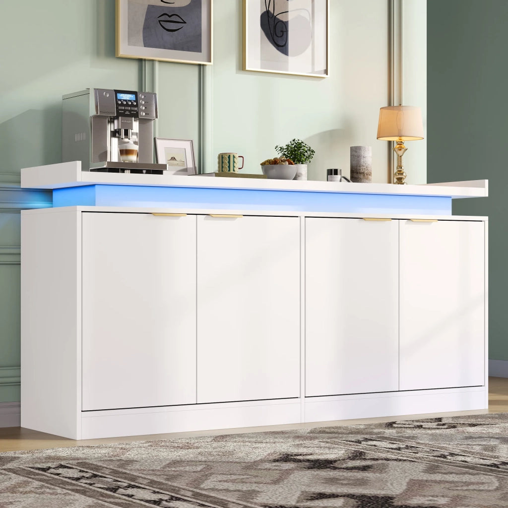 Madia con 4 ante e illuminazione LED, credenza da cucina/soggiorno con ampio spazio contenitore, 160x39x83 cm