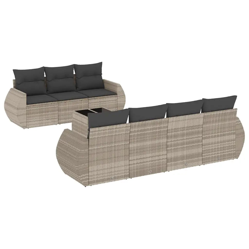 Set Divano da Giardino 8pz con Cuscini Grigio Chiaro Polyrattan