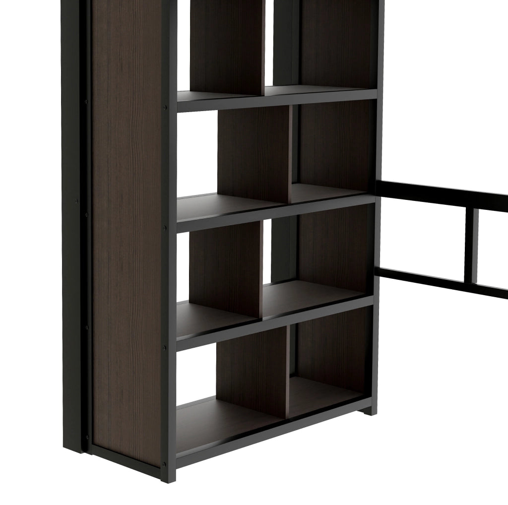 Letto a soppalco 90 x 200 cm con scrivania, ripiani e LED nero