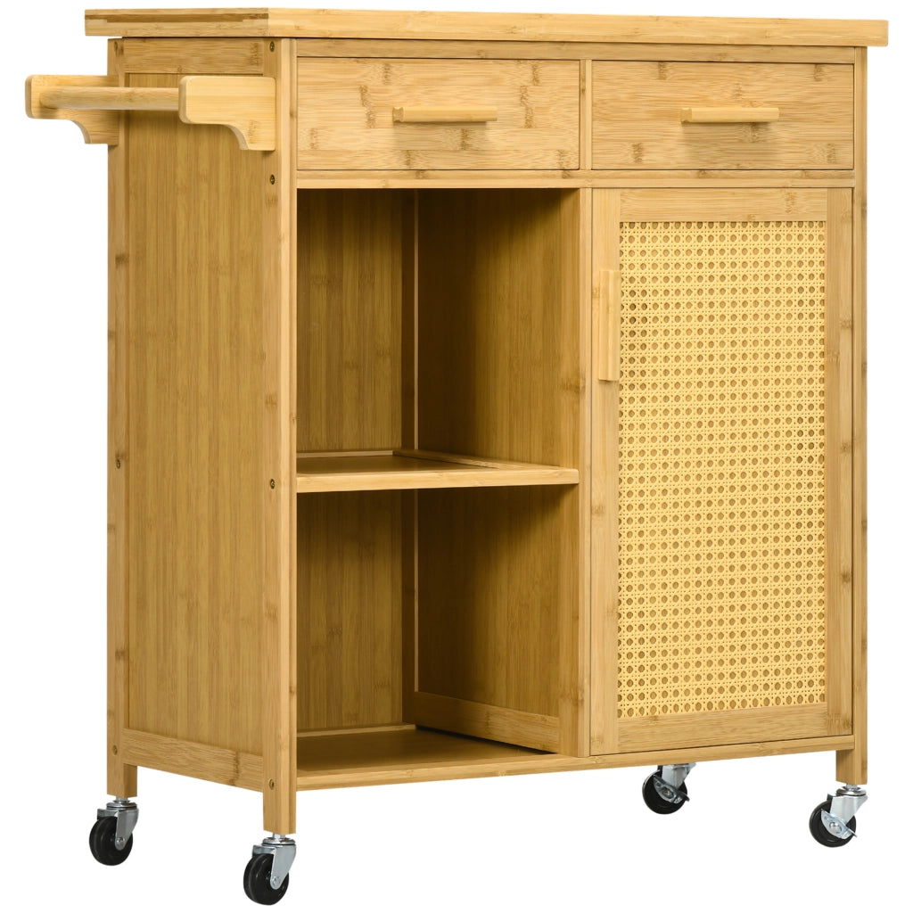 Carrello da cucina in bambu con 2 cassetti e 1 armadio ¨C Minimal ¨C Naturale