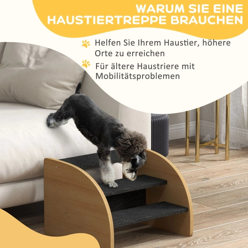Scaletta per animali a 3 gradini in poliestere color rovere con piedini antiscivolo; 38.5 × 38.5 × 30 cm