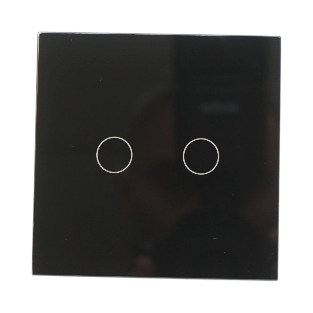Interruttore doppio touch, nero, 220V, spia luminosa, cornice in vetro 86x86x34mm