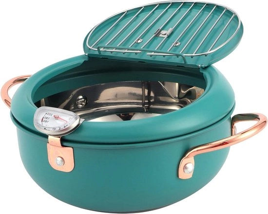 Piastra per Cottura con Termometro - Frittiera in Acciaio Inox Giapponese per Induzione - Profonda Verde .