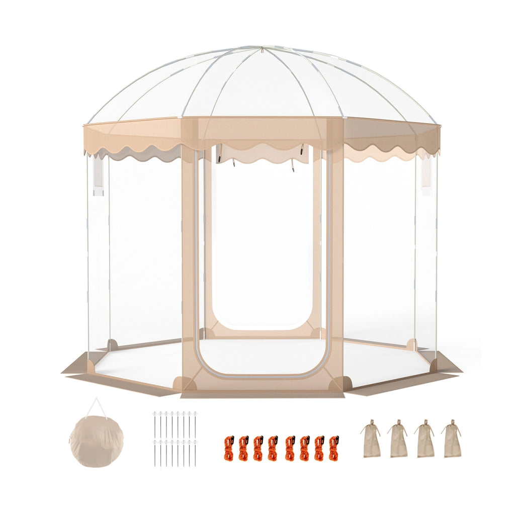 Tenda a bolla trasparente vista panoramica a 540¡ã, Tenda sportiva pop-up con 8 corde antivento 16 picchetti 4 sacchi di sabbia e borsa