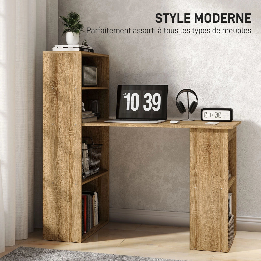 Scrivania angolare con libreria ¨C Xylo ¨C legno rovere, ripiani multipli per computer e stoccaggio