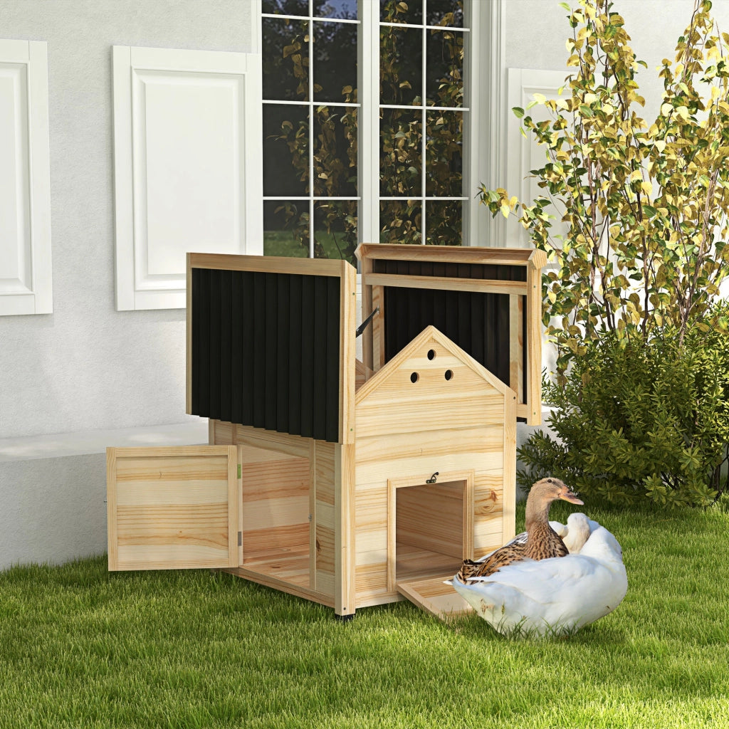 Casetta per Anatre da Esterno con Rampa, Fondo Rimovibile e Fori di Ventilazione, 78x90x92 cm, Legno