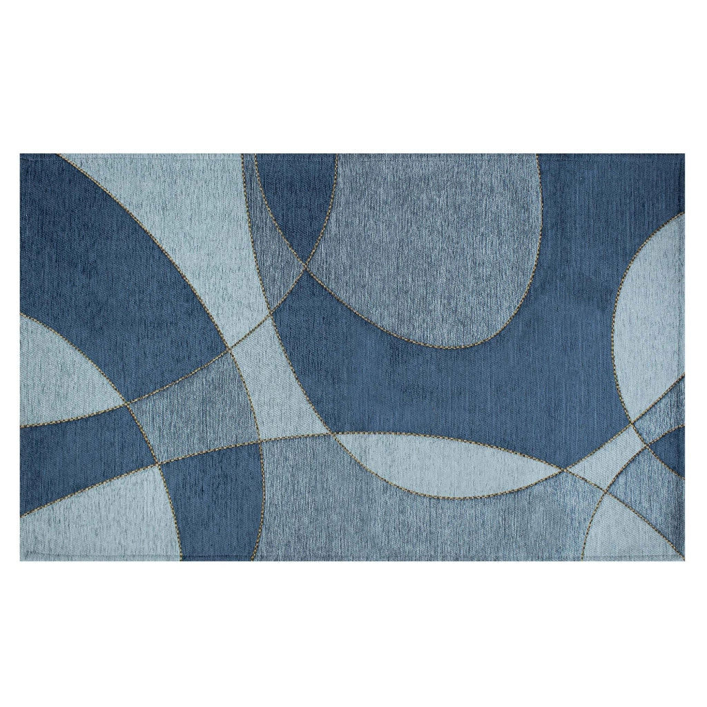 Tappeto Arredo Moderno Morbido in Ciniglia Ingresso Antiscivolo Prodotto Italiano  Soggiorno Camera Salotto Disegni Piazzati Cotone Varie Misure Grande Hills/Blu - 80x150 cm