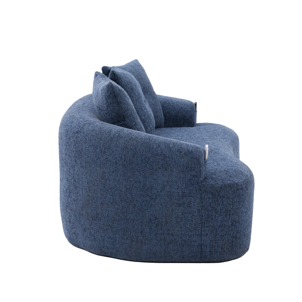 Divano 2 posti in chenille blu con cuscini profondi, senza molle, 164x92x60 cm