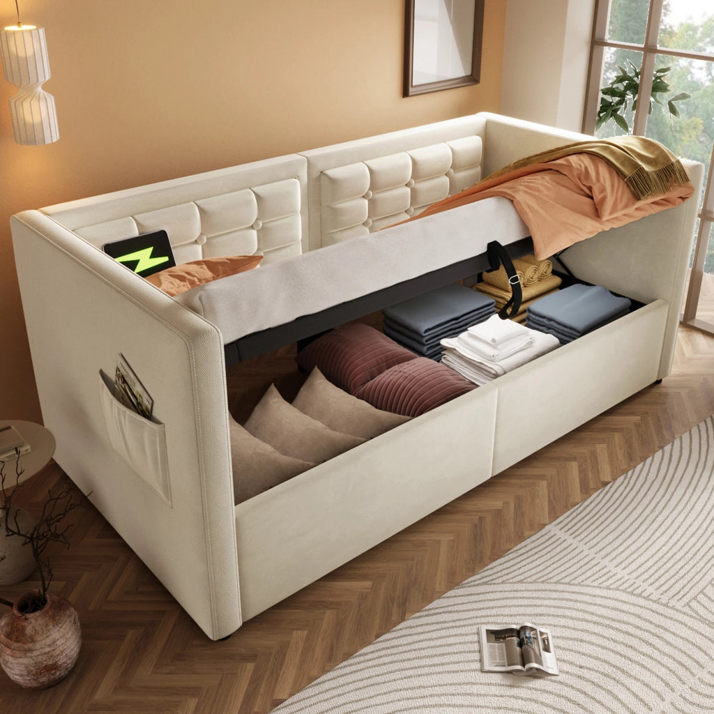 sofabett in velluto beige 106 x 216 cm