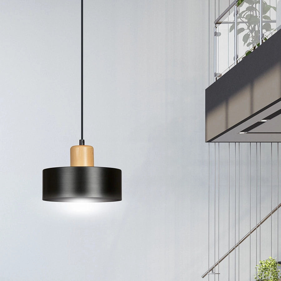 Lampada a sospensione Emibig Torin nera legno Ø25 E27