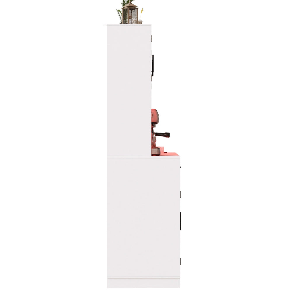Mobile da Cucina in MDF Bianco 110x38x180 cm con LED, Prese Elettriche e 5 Ante in Stile Country