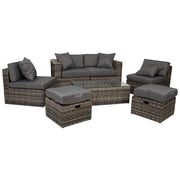 Set tavolo grigio, divano, 2 poltrone e 2 poggiapiedi