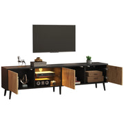Mobile TV LED con 3 ante e ripiani in vetro regolabili per soggiorno, legno naturale e nero, 175 × 31 × 43.5 cm
