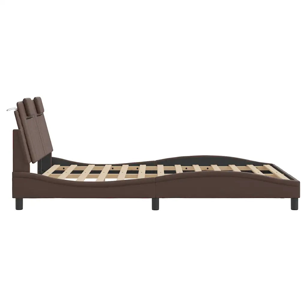 Letto matrimoniale | Letto per adulti | Giroletto Viana senza Materasso Marrone 140x190 cm in Similpelle