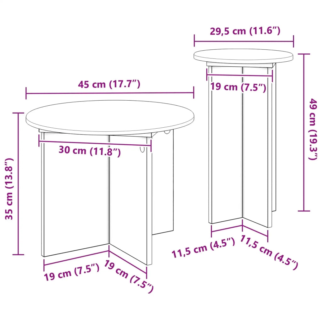 Set tavolini 2 pz | Tavolo laterale Bianco Lucido Legno ingegnerizzato