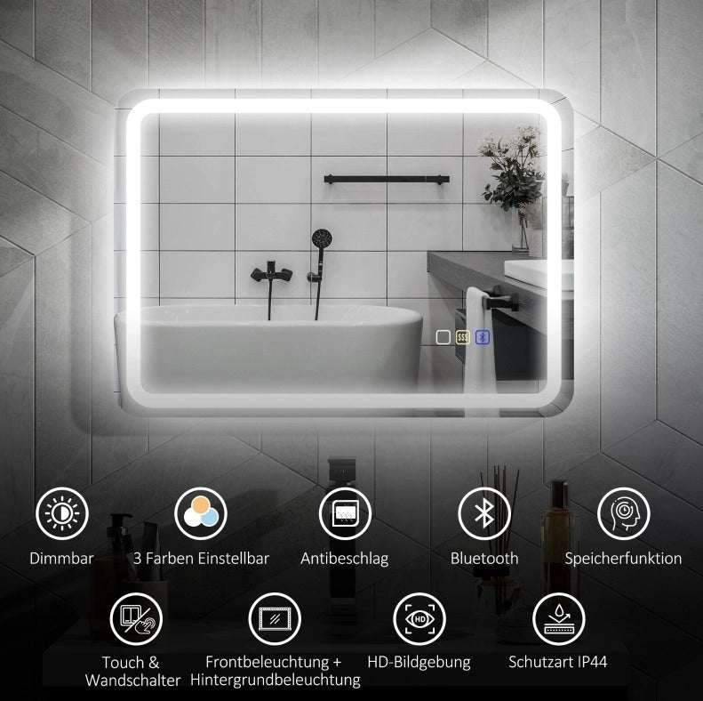 Specchio da bagno LED Bluetooth con funzione antiappannamento