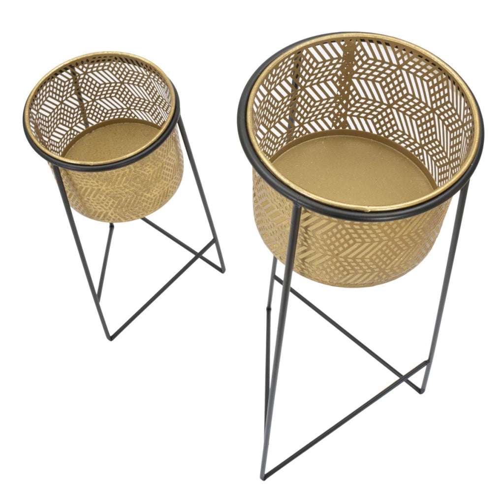 Set di 2 Vasi per Piante VKH395, Oro, Metallo, 37x37x76 cm