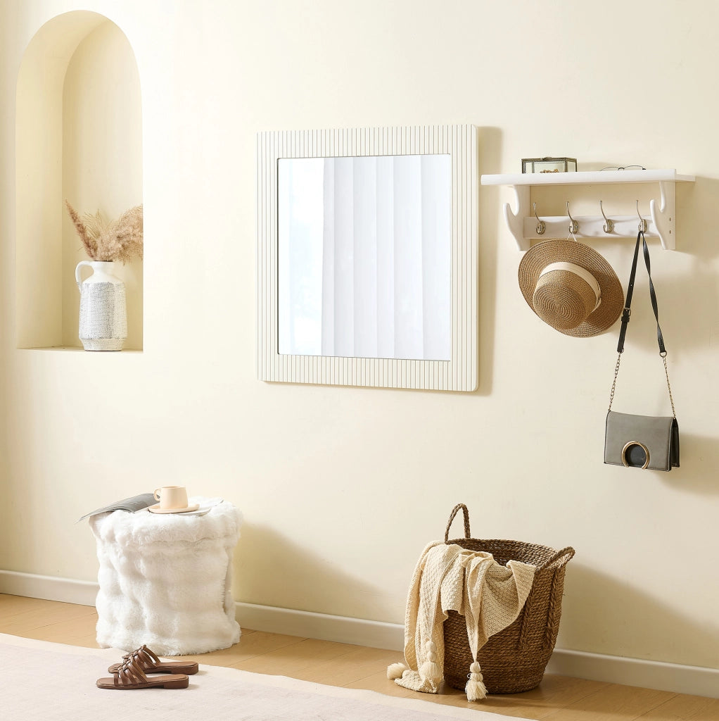 Set sideboard con specchio da parete 80x80 cm; 6 cassetti; MDF; bianco