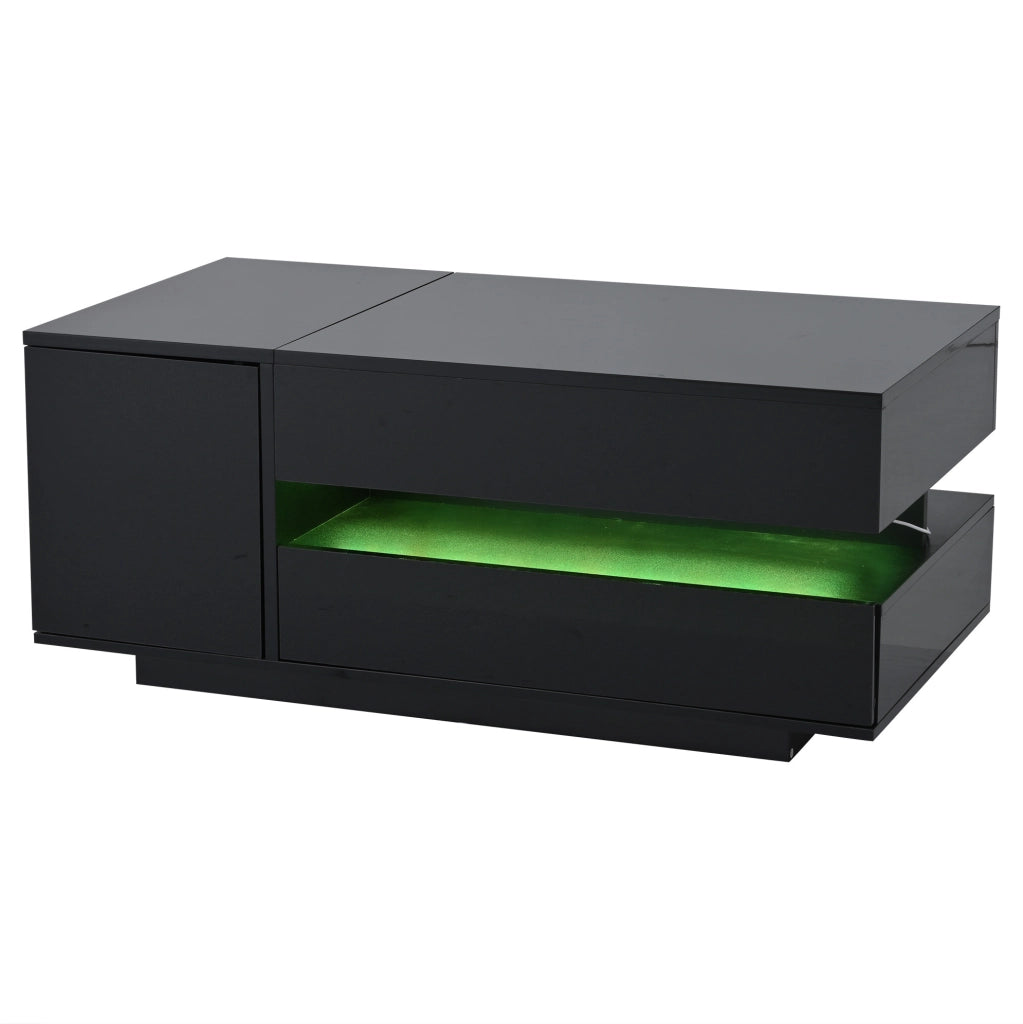 Tavolino da caff¨¨ elevabile 95x50 cm con LED, cassetto e vano in truciolare nero
