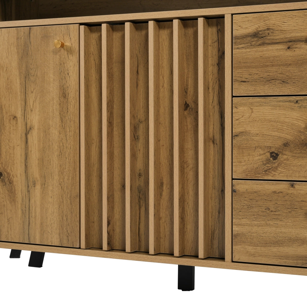 Credenza vintage con 3 cassetti; 2 ante e vano aperto 120x40x85 cm; rovere scuro