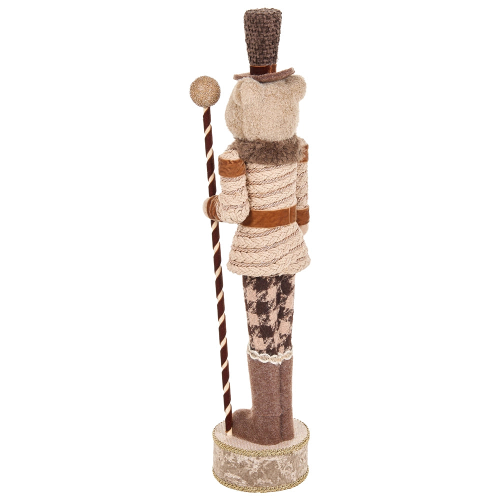Set di 2 statuette schiaccianoci beige a forma di orso e renna fatte a mano, decorazioni natalizie