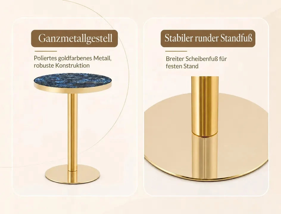 Tavolino Rotondo Moderno, Piano Effetto Marmo con Bordo Dorato, Struttura in Metallo Nero/Oro/Argento, Ideale come Tavolo da Salotto, Comodino o Balcone