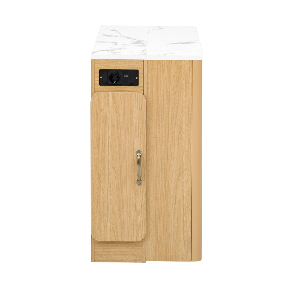 Tavolo allungabile con tre piani; LED e presa USB Type-C in MDF e vetro; naturale