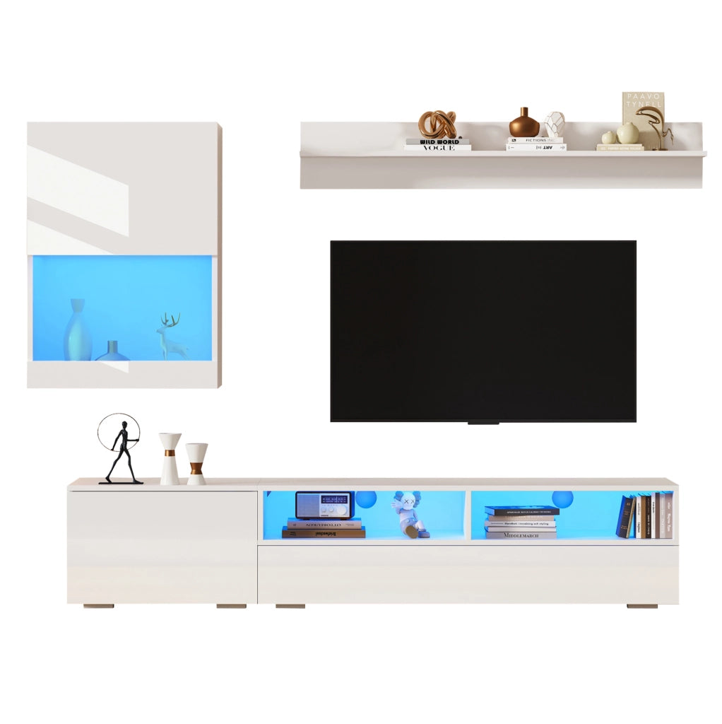 Set mobile TV con LED; 175x39x34 cm; bianco; in pannello truciolare