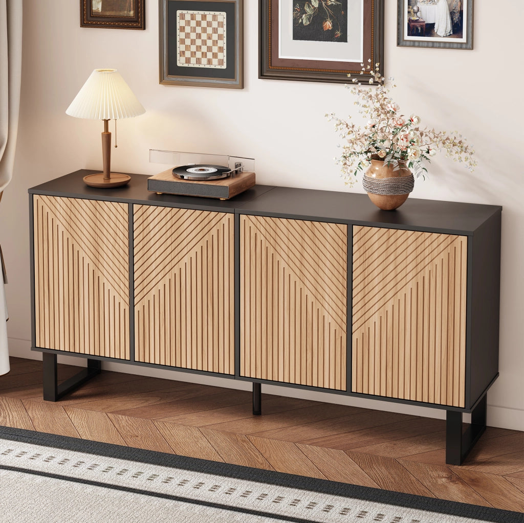 Sideboard moderno con design a contrasto nero e legno