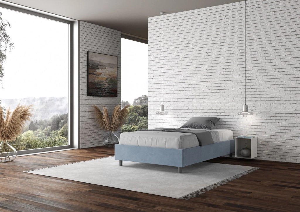 Letto Matrimoniale Francese Sommier 150x200 cm con Rete Azelia Azzurro