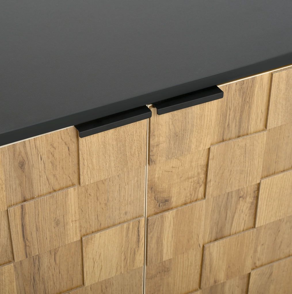 Credenza 160x35x80;5 cm a 2 ante con motivo mosaico in truciolare; naturale e nero