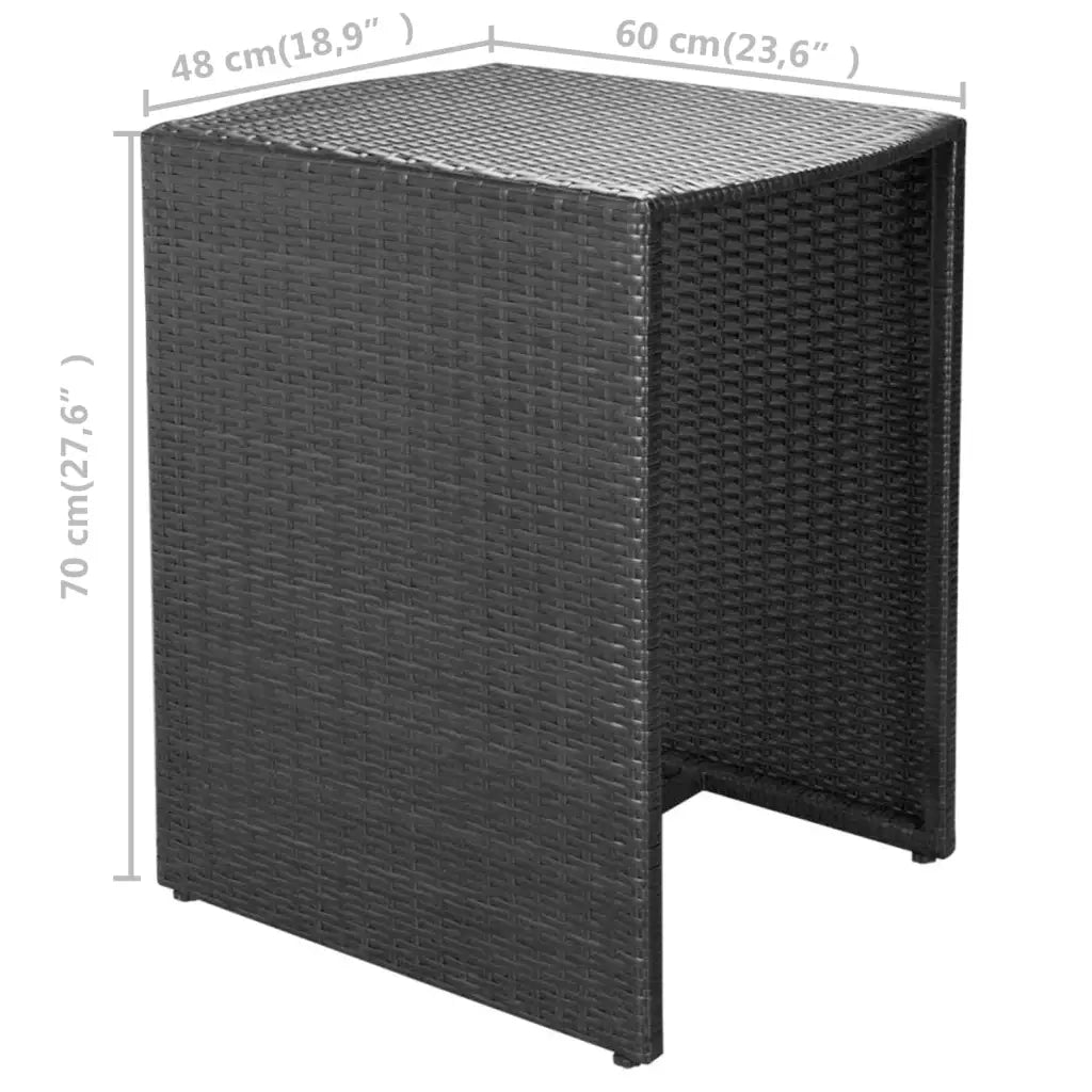 Set da Bistrot 3 pz | Set Salotto da Giardino con Cuscini in Polyrattan Nero