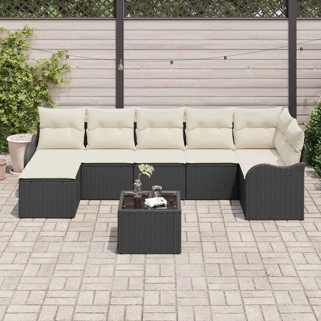 Set Divano da Giardino 8 pcs Nero e bianco Poly Rattan