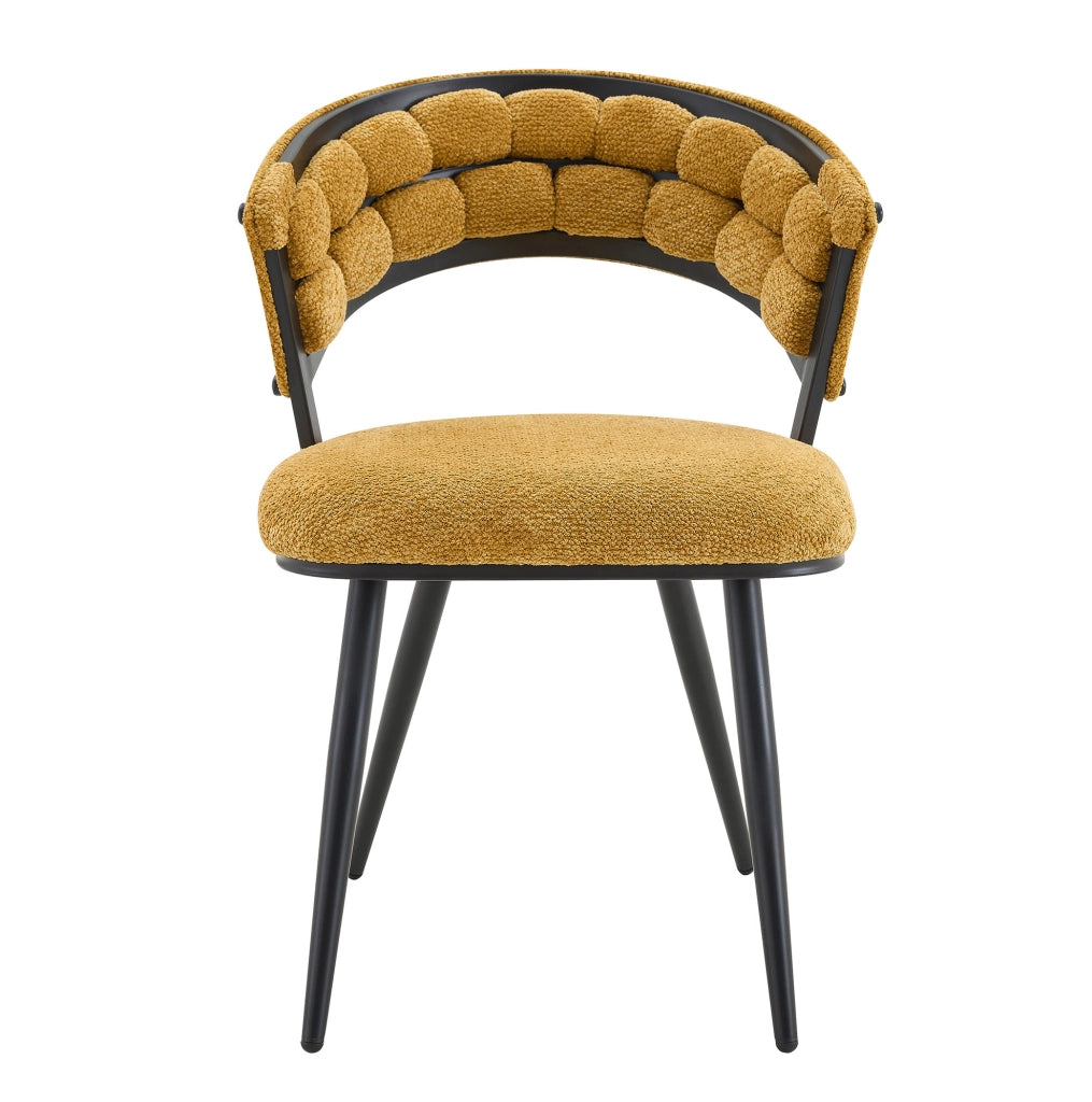 Set di 2 Sedie da Pranzo in Velluto Giallo con Struttura in Metallo Nero