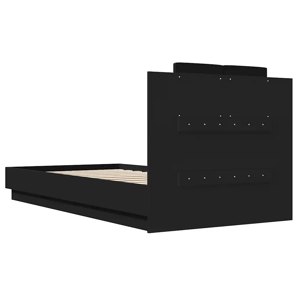 Letto singolo | Letto per adulti | Giroletto con Testiera e LED Nero 75x190 cm