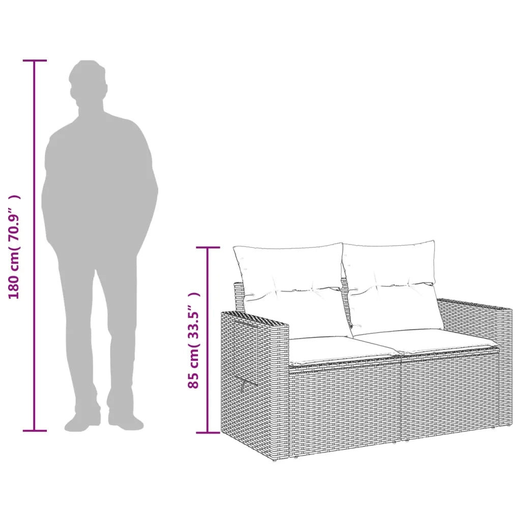 Divano da Giardino con Cuscini a 2 Posti Nero in Polyrattan 365972