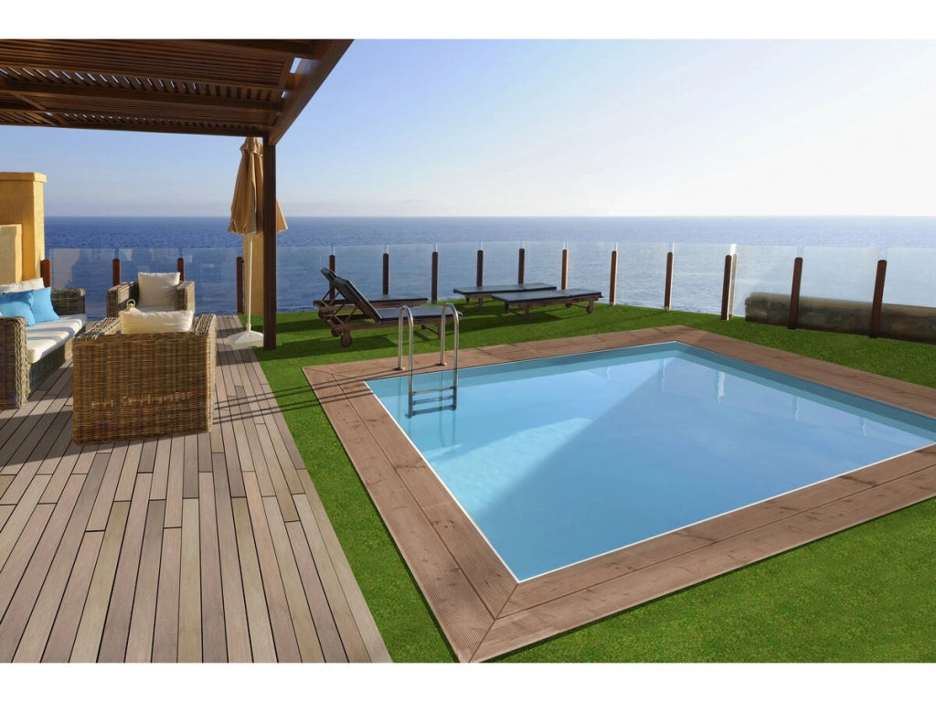 Piscina rettangolare in legno "Caimans" - 4,10 x 3,00 x 1,24 m + Mini pompa di calore 3,5kW - Metallo - Grigia