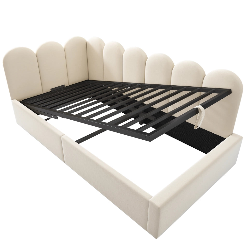 Letto per bambini 90x190 cm con vano contenitore idraulico; divano letto in velluto beige