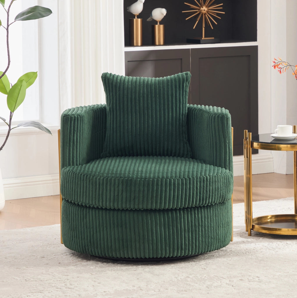 Poltrona girevole 360 gradi 76x79x78 cm verde smeraldo in velluto a coste con vano portaoggetti